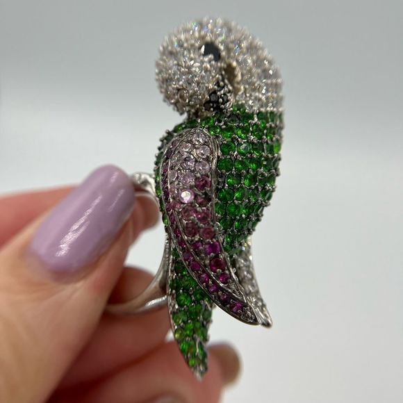 NEW RHODIUM PLATED CZ PARROT RING - Picture 13 of 16